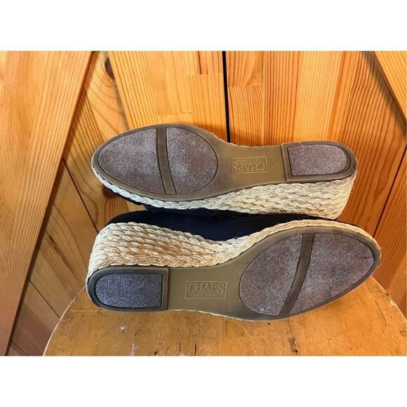 Chaps Heels Womens 8.5 Dakoda Slip On Peep Toe Espadrille Wedge Black Fabric - Picture 6 of 6